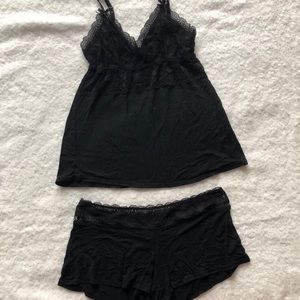 Black matching pajamas tank and shorts set